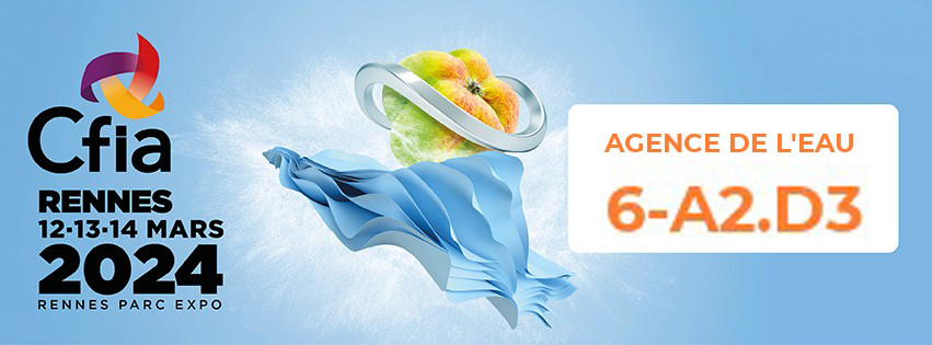 Visuel du CFIA 2024 avec indication du stand sur lequel l'agence de l'eau vous accueil Hall6 stand A2.D3