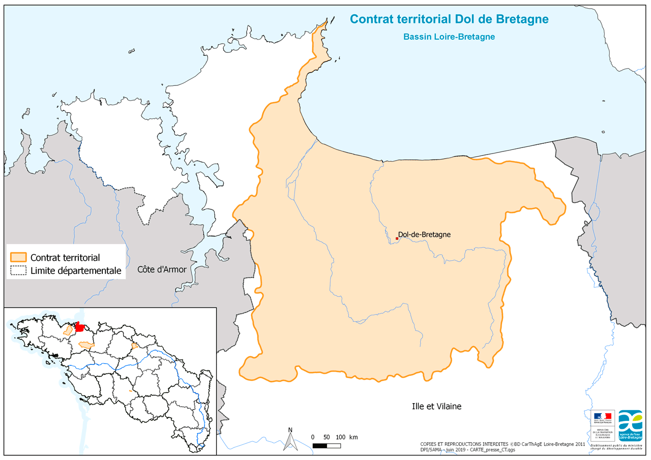 Localisation du contrat territorial des bassins côtiers de la région de Dol-de-Bretagne