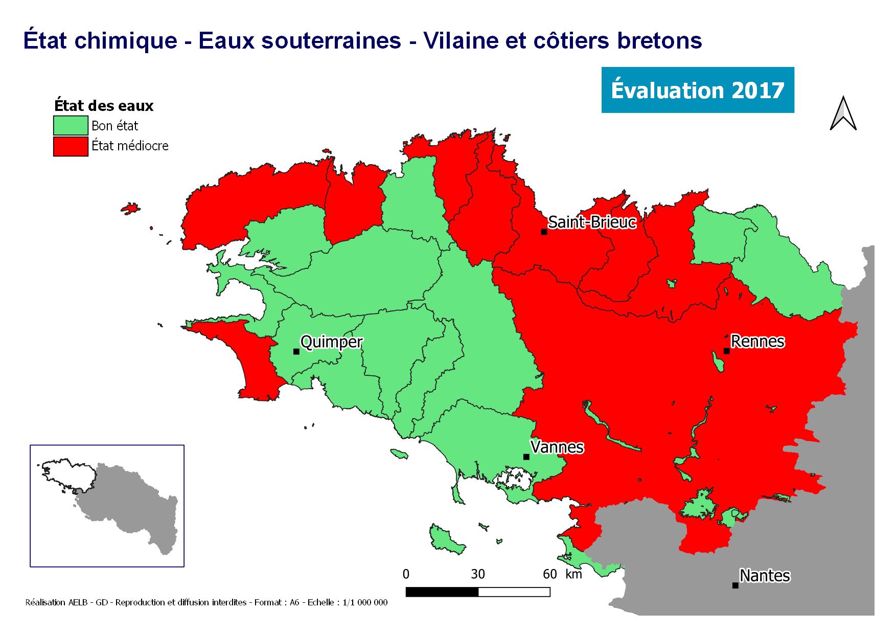 Évaluation 2017 de l'état chimique des eaux souterraines - Vilaine et côtiers bretons