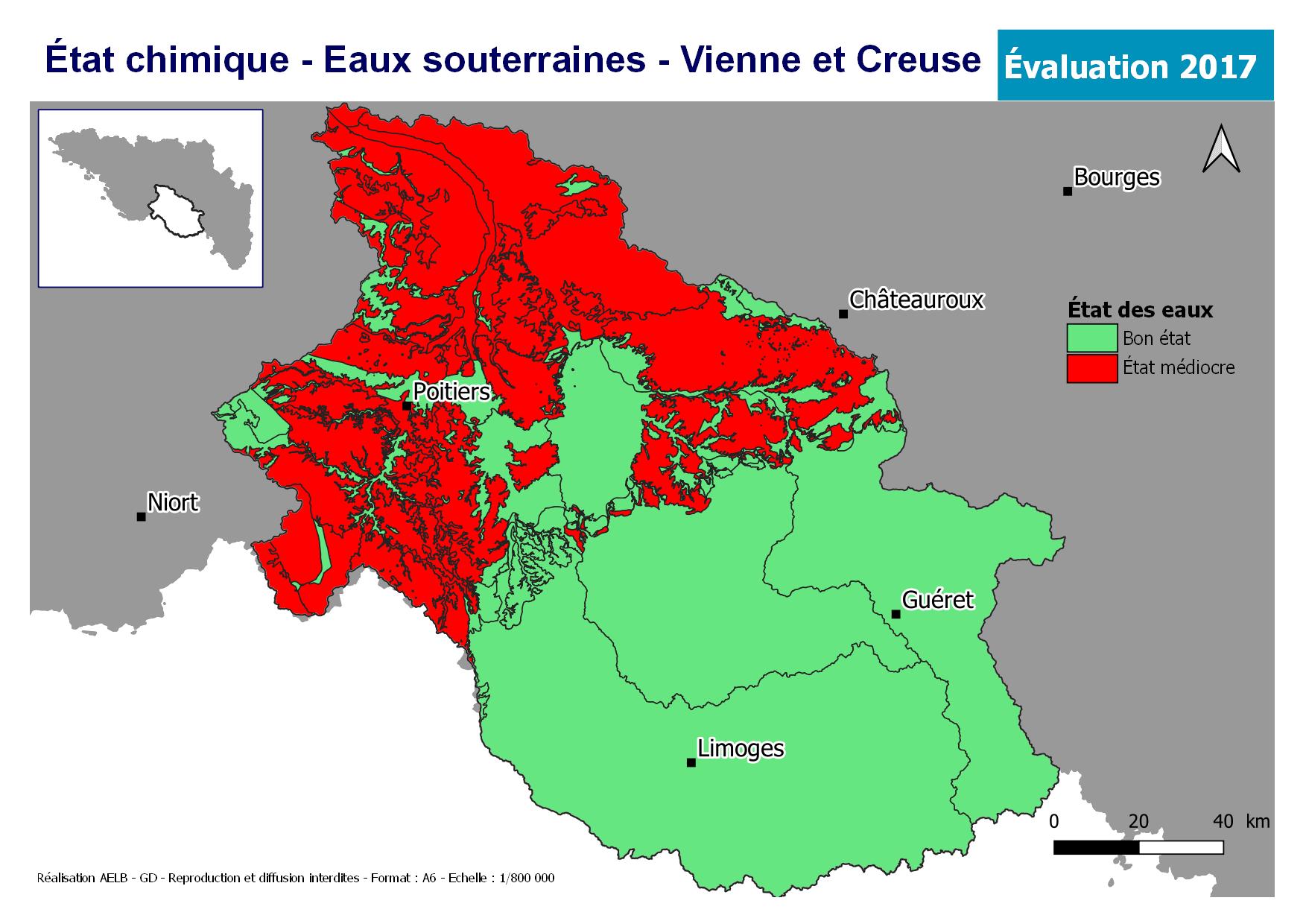 Évaluation 2017 de l'état chimique des eaux souterraines - Vienne Creuse