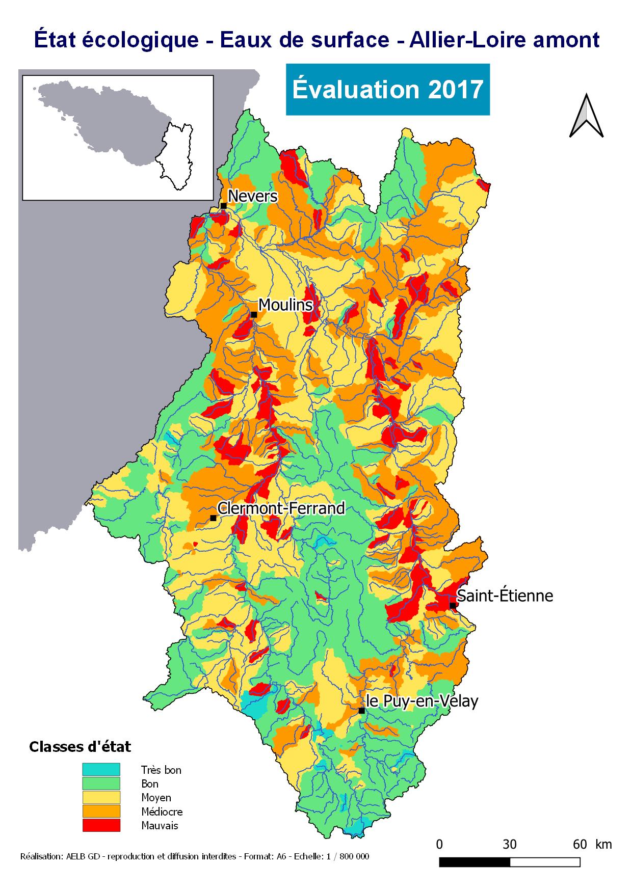 Évaluation 2017 de l'état écologique des eaux de surface- Allier- Loire amont