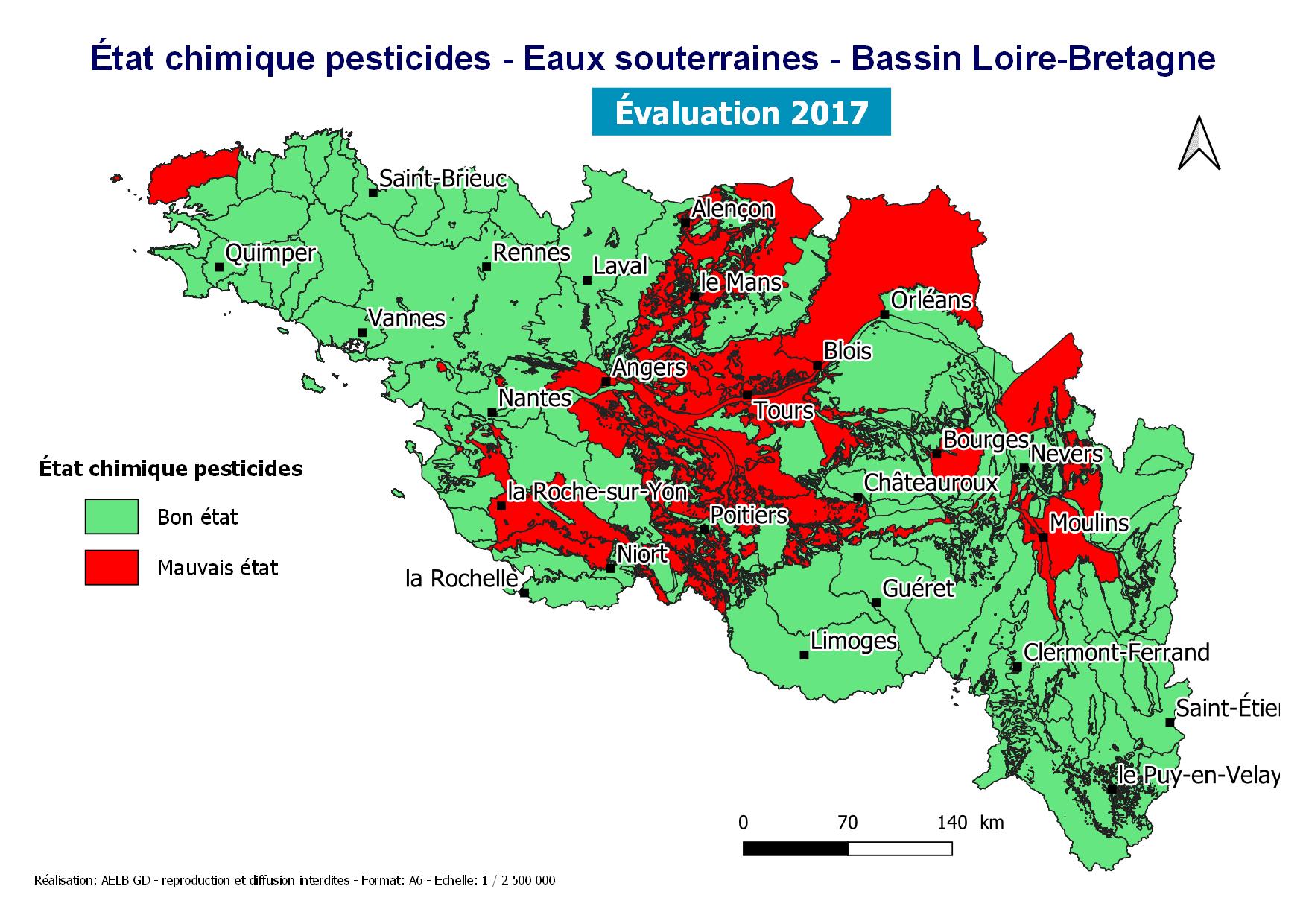 État chimique pesticides - Eaux souterraines - Bassin Loire-Bretagne
